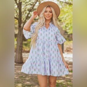 Entro Floral Tiered Dress | Iris Floral Print Ruffle Short Sleeve Mini Dress